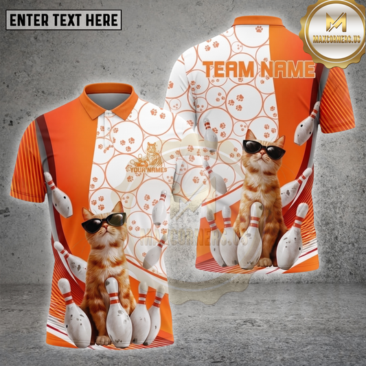 Maxcorners Cat Bowling Shirt Cute Sunglasses Kitten Multiple Options Personalized Name, Team Name 3D Shirt
