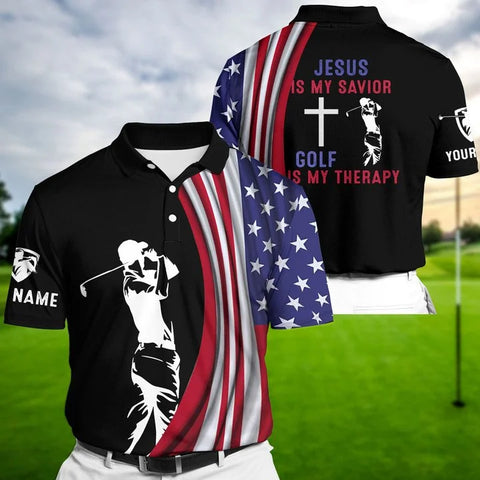 MaxCorners Premium Black American Flag Jesus Golf Polo Shirts Multicolored Customized Name Polo For Men