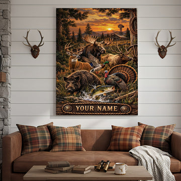 Maxcorners Moose Hunting Winter Blue Mountain Personalized Canvas Wall Art
