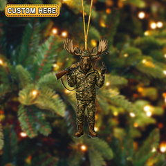 Maxcorners Personalized Camo Moose Hunter Attitude Hunting Acrylic Christmas Ornament And Keychain Custom Gift For Hunters 2D Flat