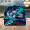 Maxcorners Fishing Navy Aqua Polygon Brush Splash Personalized Name 3D Cap (12 Fish Species)