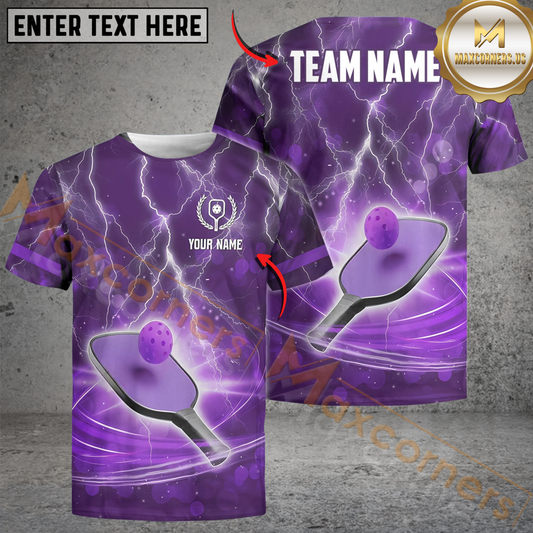 Maxcorners Pickleball Lightning Paddle Custom Name & Team 3D Shirt (4 Colors)