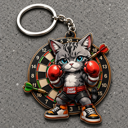 Maxcorners Darts Boxing Cat Champion 3D Keychain And Ornament