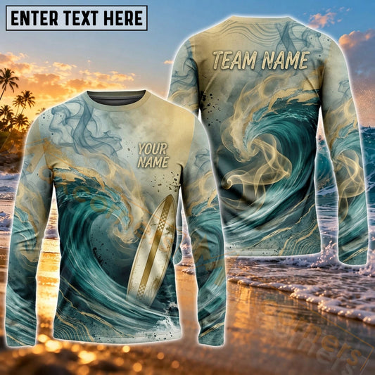 Maxcorners Surf Vintage Deep Sea Art Customized Name, Team Name 3D Long Sleeve Shirt