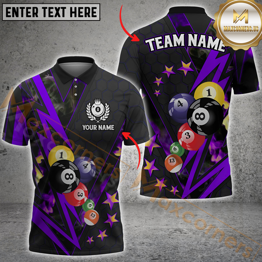 Maxcorners Pool Lightning Billiard Jersey Multicolor Option Personalized Name, Team Name 3D Polo Shirt