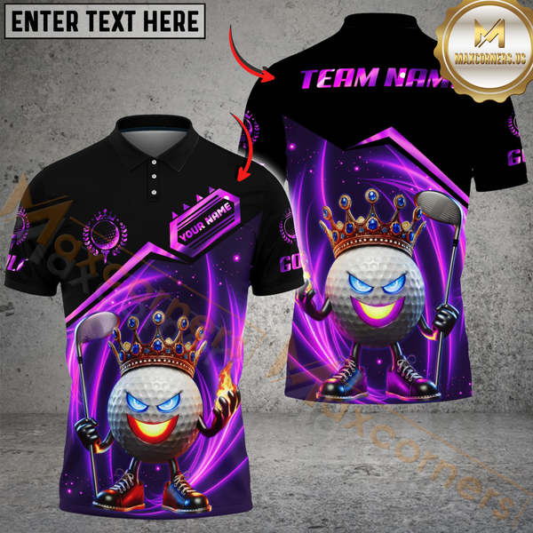 Maxcorners King of Swing Golf Polo Shirt, Customized Name & Team Name 3D Shirts (4 Colors)