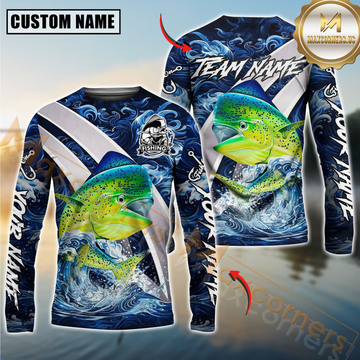 Maxcorners Fishing Blue Lava Smoke Silver Line Design Custom Name & Team Name 3D Shirts