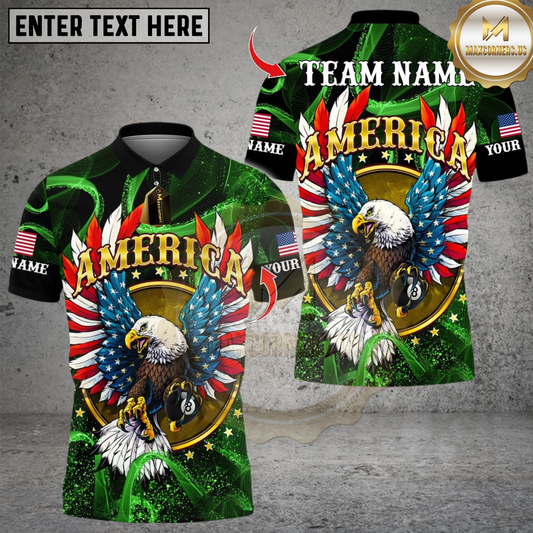 Maxcorners Billiards Ball 8 American Eagle Glory Wings Multicolor Customized Name, Team Name 3D Shirts