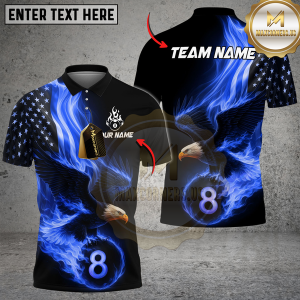 Maxcorners Billiard Ball 8 Eagle Flag Flame Personalized Name Shirt (4 Colors)