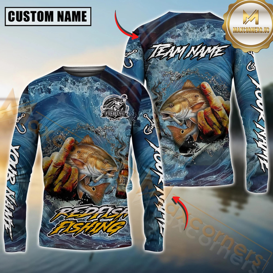 Maxcorners Fishing Seawave Stinky Finger Smoking Beer Custom Name & Team Name 3D Shirts