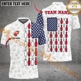 Maxcorners Ball And Pins Rising USA Flag Shoulder Bowling Jersey Multicolor Option Customized Name, Team Name 3D Polo Shirt