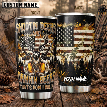 Maxcorners Hunting Shootin Bucks American Flag Personalized Name 3D Tumbler