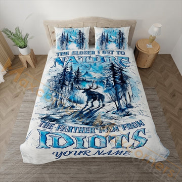 Maxcorners Hunting Deer Winter Forest Idiots Blue Design Bedding Set 3D Print Custom Name