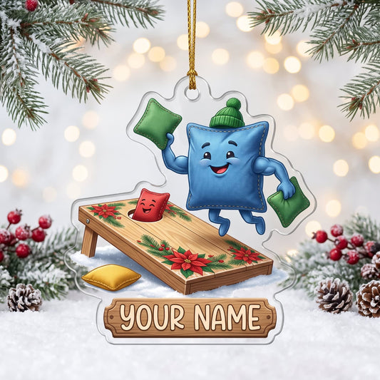 Maxcorners Cornhole Green & Blue Bag Christmas Design Customized Name 3D Keychain And Ornament