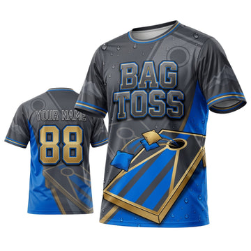 Maxcorners Cornhole Bag Toss Navy Gold Personalized Name 3D Unisex Shirt