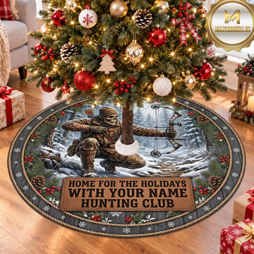 Maxcorners Hunting Moose Winter Hunting Club Personalized Name 3D Christmas Tree Skirt