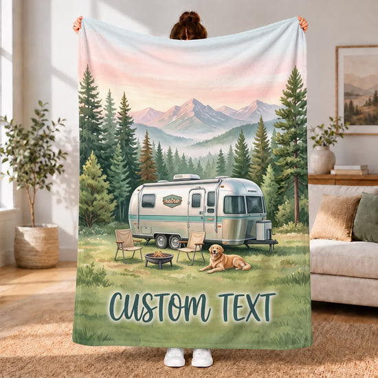 Maxcorners RVs Travel Trailer Mountain Meadow Camping Custom Name 3D Blanket