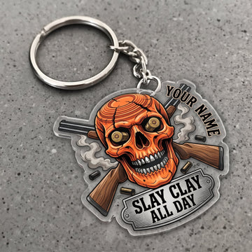 Maxcorners Clay Shooting Skull Slay Clay All Day Customized Name 3D Keychain And Ornament