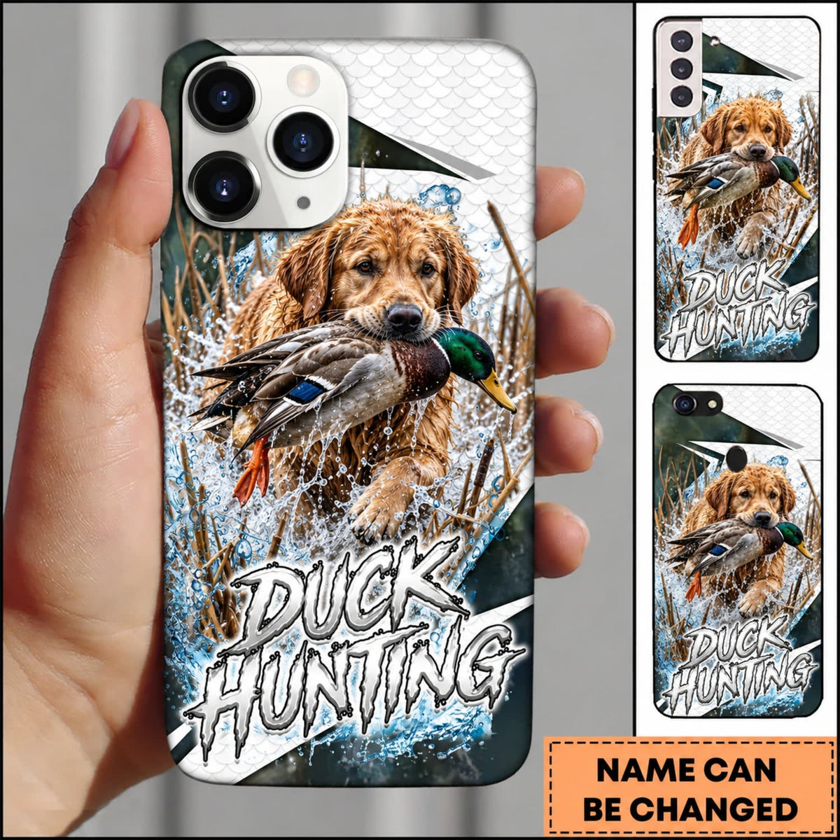 Maxcorners Duck Hunting German Shorthaired Pointer White Blue Water Splash Personalized Name 3D Phone Case - Golden Retriever