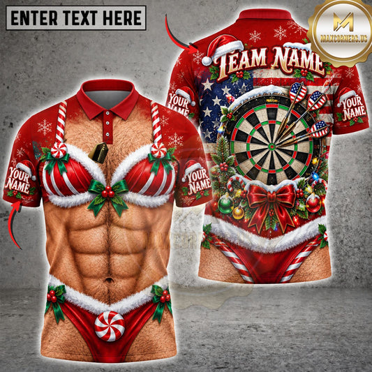 Maxcorners Darts Funny Candy Cane Bikini Christmas Dartboard Personalized Name 3D Unisex Shirt