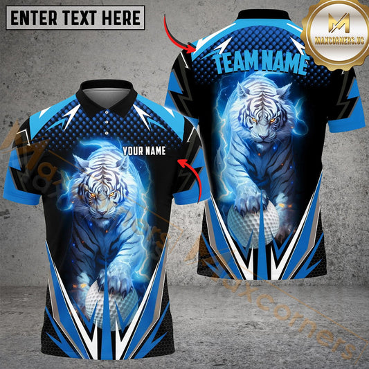 Maxcorners Golf Thunder White Tiger Personalized Name, Team Name 3D Shirt (6 Colors)