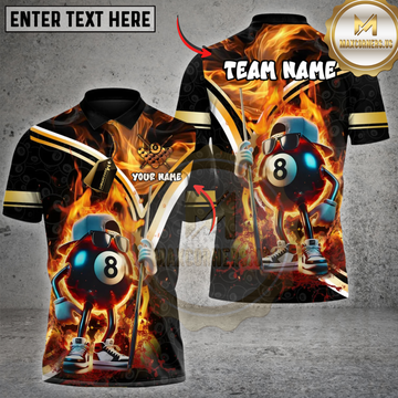 Maxcorners Billiards Flaming 8 Ball Cool Custom Name, Team Name 3D Shirt