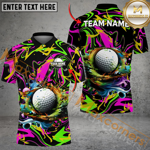 Maxcorners Golf Graffiti Paint Splash Multicolor Option Customized Name, Team Name 3D Polo Shirt