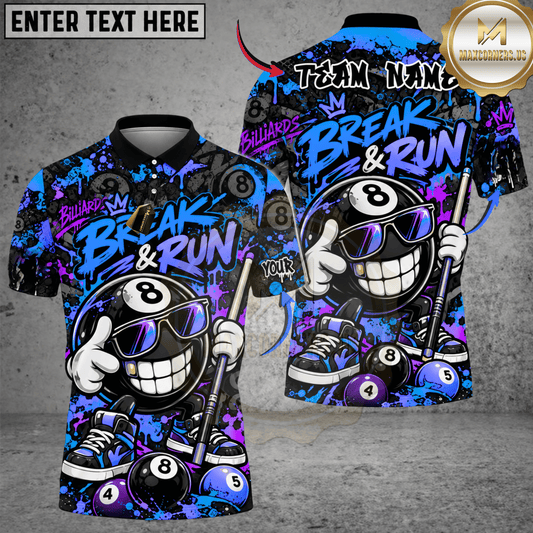 Maxcorners Break & Run Skull Eight Ball Pool Cue Splash Multicolor Customized Name, Team Name 3D Shirts
