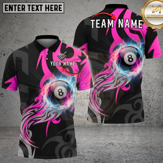 Maxcorners Pool 8 Ball Electric Flame Effect Multicolor Options Personalized Name, Team Name 3D Shirt (4 Colors)