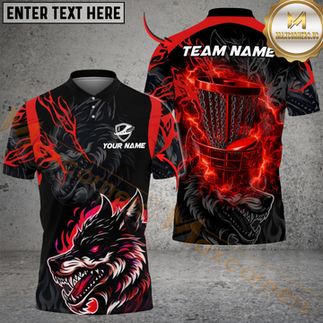 Maxcorners Thunder Wolf Disc Golf Polo Personalized Name, Team Name 3D Shirt (4 Colors)