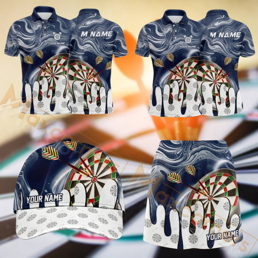 Maxcorners Darts Dartboard Paint Drip Design Personalized Team Sportswear Set - Polo Shirt, Cap & Skorts