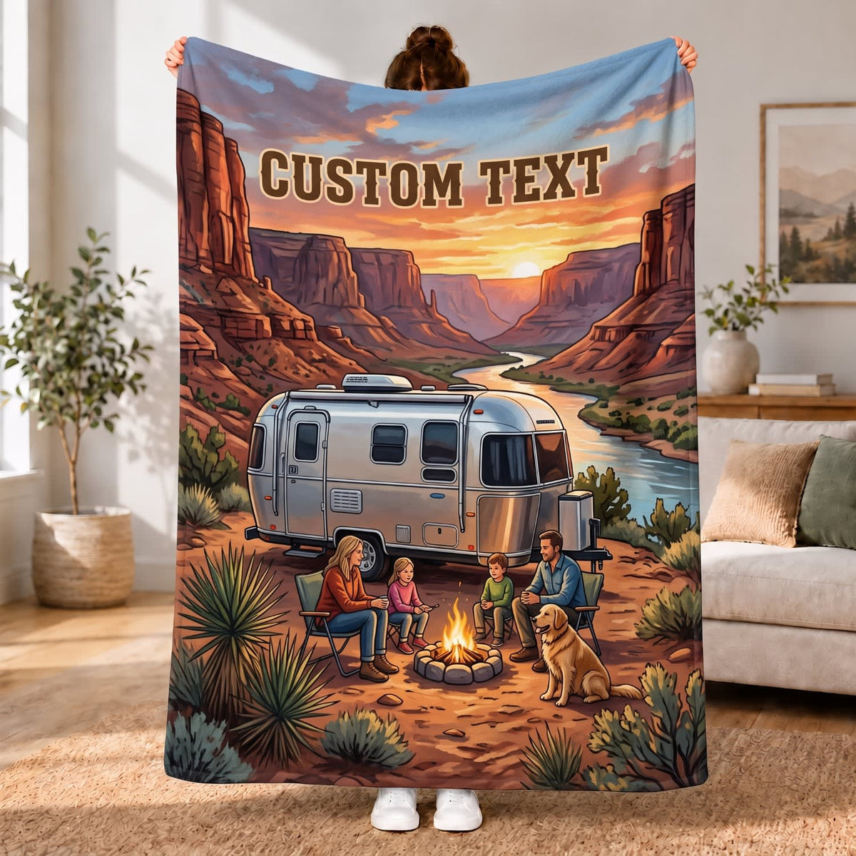 Maxcorners RVs Travel Trailer Red Canyon Campfire Custom Name 3D Blanket