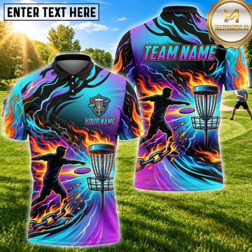 Maxcorners Disc Golf Colorful Flame Basket Personalized Name 3D Unisex Shirt