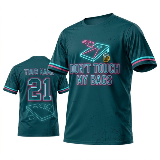 Maxcorners Cornhole Don't Touch My Bags Teal Pink Personalized Name 3D Unisex Shirt