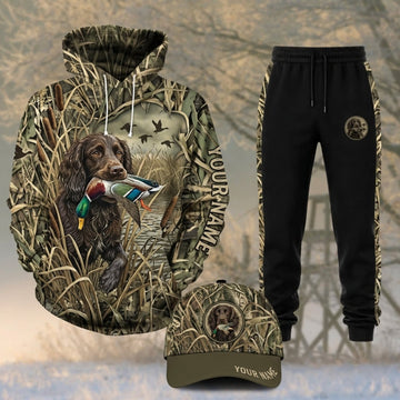 Maxcorners Duck Hunting German Wirehaired Pointer Black Pants Camo Personalized 3D Shirts