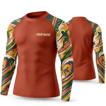 Maxcorners Personalized Tropical Art Rust Orange Shirt with Botanical Print Sleeves 3D All Over Printed Shirts, Best Gifts for Nature Lovers