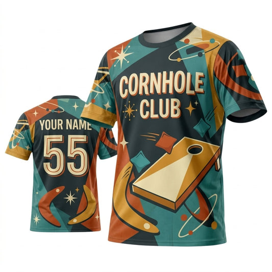Maxcorners Cornhole Club Retro Camo Geometric Personalized Name 3D Unisex Shirt