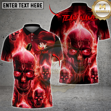 Maxcorners Bowling Flame Skull Team Design Multicolor Customized Name, Team Name 3D Shirts