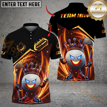 Maxcorners King of Swing Golf Polo Shirt, Customized Name & Team Name 3D Shirts (4 Colors)