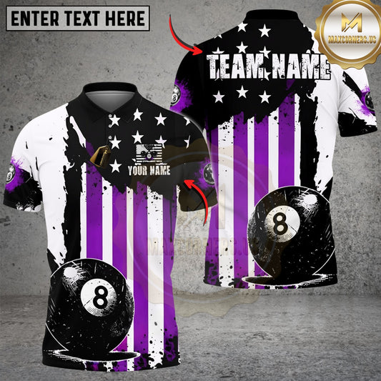 Maxcorners Billiards 8 Ball American Flag Striped Colorful Customized Name, Team Name 3D Shirt (6 Colors)