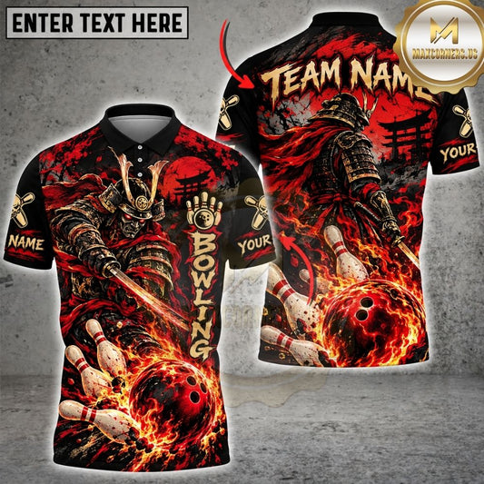 Maxcorners Bowling Japanese Samurai Warrior Katana Sword Pins Strike Artwork Multicolor Customized Name, Team Name 3D Shirts