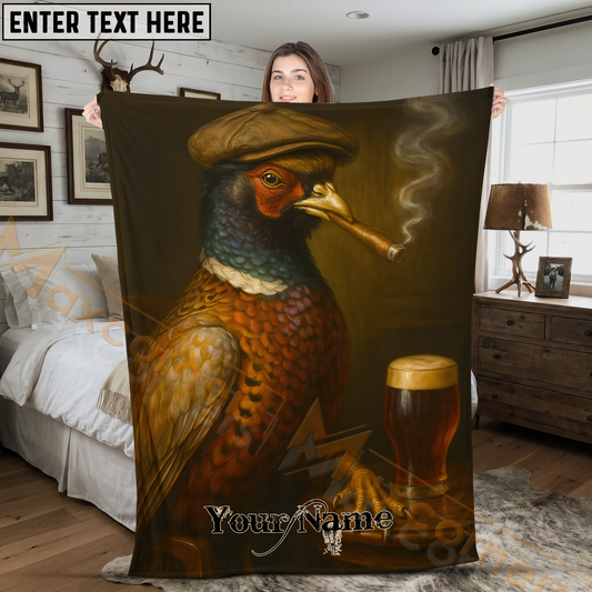 Maxcorners Creative Pheasant Bird with Cap Smoking Cigar Personalized 3D Blanket
