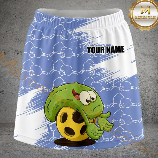 Maxcorners Pickleball Light Blue Cartoon Pickle Ball Personalized 3D Skort, Skirts With Shorts