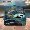 Maxcorners Fishing Teal Scale Ocean Boat Personalized Name 3D Cap (12 Fish Species)