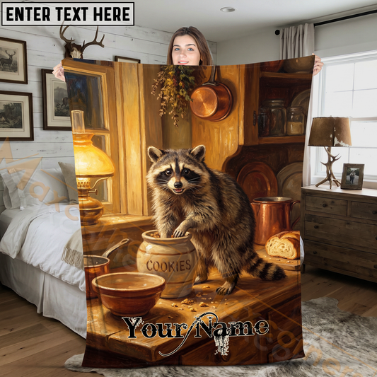 Maxcorners Vintage Raccoon Baker Stealing Cookies in Kitchen Personalized 3D Blanket