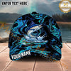Maxcorners Fishing Black Aqua Marble Water Splash Personalized Name 3D Cap (12 Fish Species)