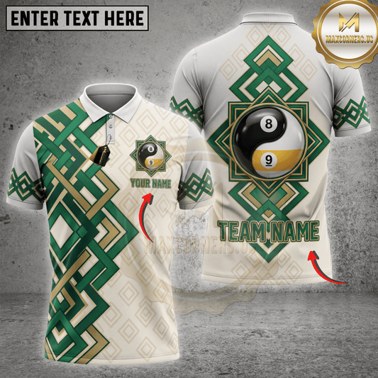 Maxcorners Yin Yang Eight Ball Geometric Patterned Pool Apparel Multicolor Customized Name, Team Name 3D Shirts