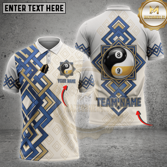 Maxcorners Yin Yang Eight Ball Geometric Patterned Pool Apparel Multicolor Customized Name, Team Name 3D Shirts