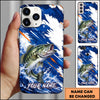 Maxcorners Fishing Blue White Brushstroke Ocean Wave Personalized Name Phone Case (12 Fish Species)