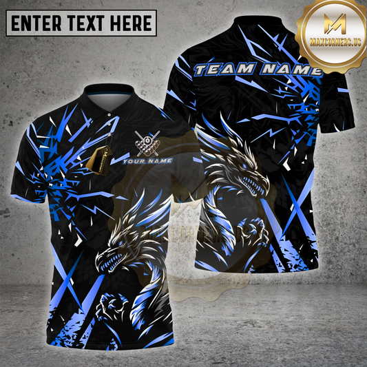 Maxcorners Billiards Shirts Pool Billiards Golden Dragon Black Lightning Strike Multi Options Personalized Name, Team Name 3D Shirt